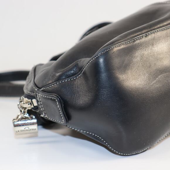 La Bagagerie Black Leather Satchel Tote with Front Pockets - Picture 5 of 7